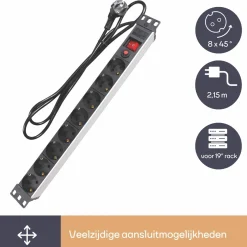 Perel 8-fach Steckdosenleiste mit Schalter - 2,15 Meter