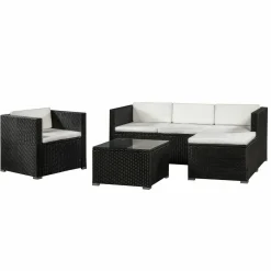 Punta Cana L Polyrattan schwarzes Lounge-Set