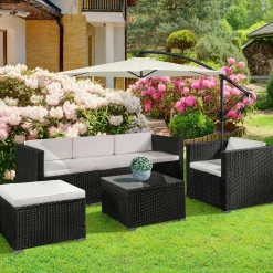 Punta Cana L Polyrattan schwarzes Lounge-Set