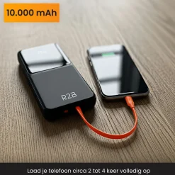 R2B 10000 mAh Powerbank mit integrierten Kabeln