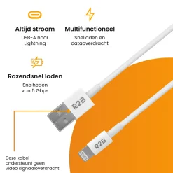 R2B 2 Meter weißes USB-A zu Lightning Kabel