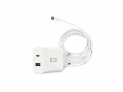 R2B 1 Meter Weißes USB-C Kabel mit USB-A & USB-C Ladegerät