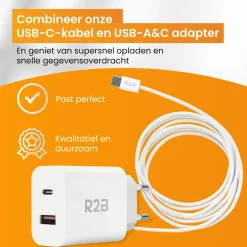 R2B 1 Meter Weißes USB-C Kabel mit USB-A & USB-C Ladegerät