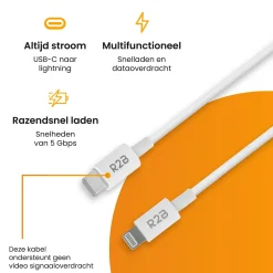 R2B 2 Meter Weißes USB-C zu Lightning Kabel