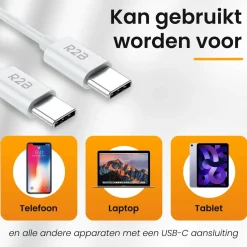 R2B 1 Meter Weißes USB-C zu USB-C Kabel