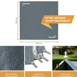SKANDIKA 3 x 3 Meter Sonnensegel Set mit Teleskopstangen