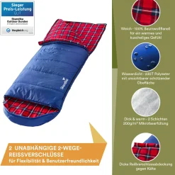 Skandika Dundee Flanell RV links blauer Schlafsack