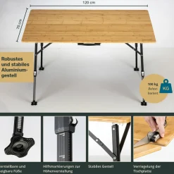 Skandika Tobro Bambus Campingtisch - 120 x 70 cm