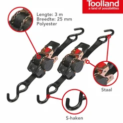 Toolland ARAT11X2 2-teiliger Spanngurt-Set mit Ratsche - 3 Meter