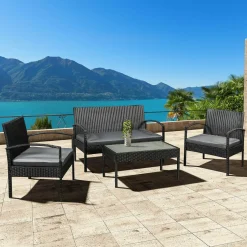Trinidad Polyrattan schwarzes Lounge-Set