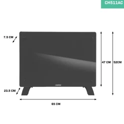 Vonroc 1500 watt Konvektorheizung mit Glasplatte - Grey