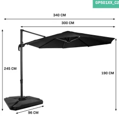 Vonroc Bardoline 300 Sonnenschirm mit 4 fliesen - Anthracite