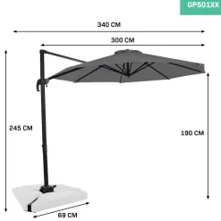 VONROC Bardolino Ø300 cm Premium Sonnenschirm - Grey