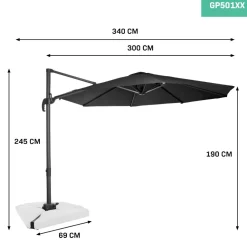 VONROC Bardolino Ø300 cm Premium Sonnenschirm - Anthracite