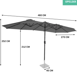 VONROC Iseo 460 x 270 cm Premium Sonnenschirm - Grey