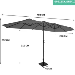 VONROC Iseo 460 x 270 Premium Sonnenschirm mit Fuß - Grey