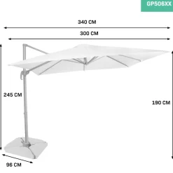 VONROC Pisogne 3x3 Premium Freitragender Sonnenschirm - White