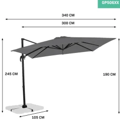 VONROC Pisogne 3x3m Premium Freitragender Sonnenschirm - Grey
