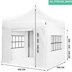 VONROC Premium 3 x 3 easy-up Partyzelt mit Seitenwände - White