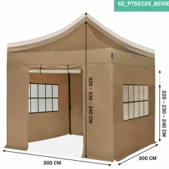 VONROC Premium 3 x 3 easy-up Partyzelt mit Seitenwände - Beige