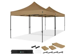 VONROC Premium 6x3 easy-Up Partyzelt mit verbindungs-set - Beige