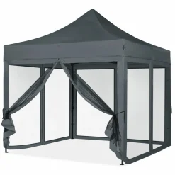 VONROC Premium 3x3 Pavillon mit Moskitonetz-Seitenwände - Grey