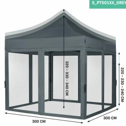 VONROC Premium 3x3 Pavillon mit Moskitonetz-Seitenwände - Grey