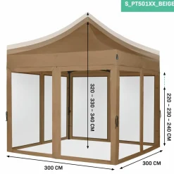 VONROC Premium 3x3 Pavillon mit Moskitonetz-Seitenwände - Beige