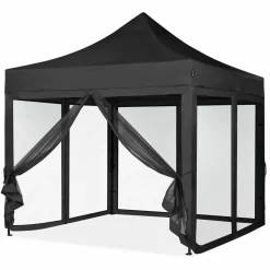 VONROC Premium 3x3 Pavillon mit Moskitonetz-Seitenwände - Black